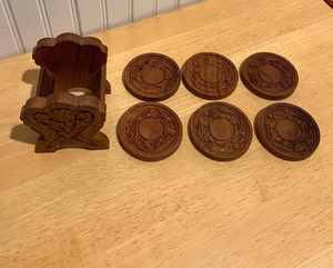 Hand Carved <b>Wood</b> <b>Coaster</b> Set Boho Floral Drink <b>Coasters</b> for Bar Cart Decor and Table Protection - Product Image 4