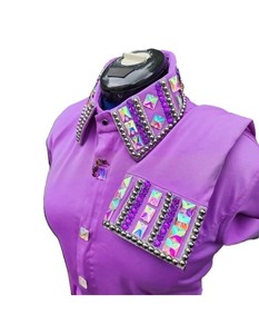 Rétro personnalisé Western Pleasure Show Shirt Rodeo Queen Rail vêtements d'équitation pour les femmes - Product Image 1