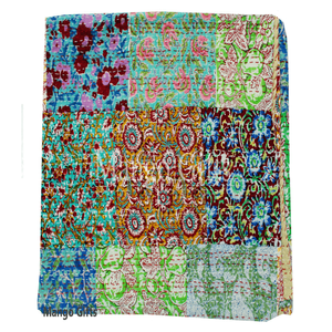 Cubrecama Boho Indio Queen Ralli Hecho a Mano Kantha con Estampado a Bloque y Patchwork para Hogares y Hoteles, Colcha Individual - Product Image 1
