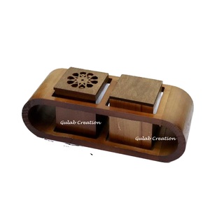 Natural Brown Sandalwood Mubkhar Tray Set Handcrafted Eco-Friendly Religious Tray for Bakhoor <b>Oud</b> Burner Arabic Incense Display - Product Image 1