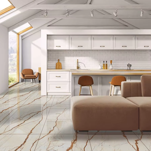 Carrelage mural et de sol en porcelaine ivoire moderne sans fin 60x120 CM, finition mate polie pour intérieur de villa, hôtel et appartement - Product Image 1