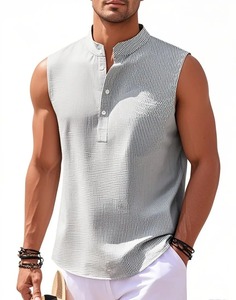 2025 été mode affaires pull chemise hommes sans manches gilet avec col montant bouton couleur unie nouveau Style débardeurs - Product Image 4