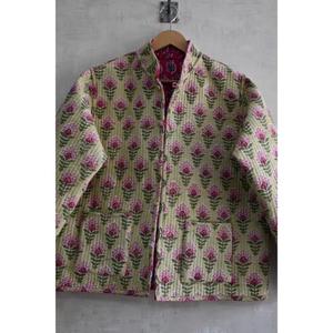 Veste en coton matelassée réversible écologique à imprimé floral tissé à la main pour femmes, manches longues, vêtements d'extérieur - Product Image 2