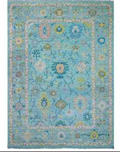 Tapis en laine noués à la main personnalisables 10 'x 14' tapis et ensembles de conception Oushak et tissage bleu turc - Product Image 5