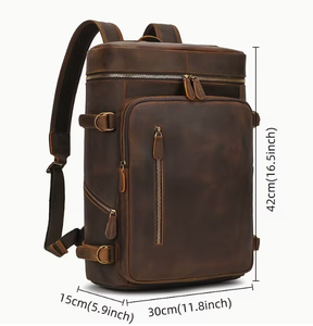 Brown Genuine <b>Leather</b> <b>Laptop</b> <b>Backpack</b> Vintage Travel Rucksack Large Capacity Computer Bag for Work and School - Product Image 2