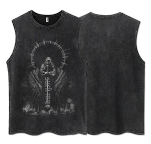 Summer Men's Casual Sleeveless T-Shirt High Street Dark Style avec Reaper Printed Front Logo Washable Sports Fitness Vest - Product Image 3