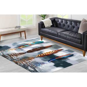 Tapis à motifs plumes abstraits : Tapis imprimé moderne antidérapant, tapis fin non tissé - Product Image 2