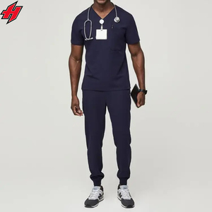Uniformes hospitalarios transpirables más vendidos, uniformes médicos con cremallera para hombres y mujeres, conjunto de uniforme de Enfermería de manga corta con logotipo personalizado - Product Image 1