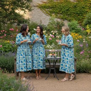 Vestido largo floral de verano de algodón hecho a mano para bodas y festivales, top bohemio con estampado de bloques de algodón, fabricante mayorista - Product Image 1