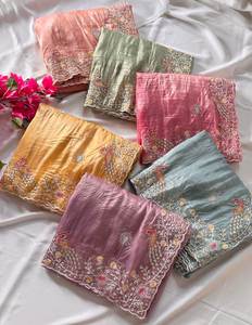 Sari de Georgette de Seda y Viscosa con Bordado a Mano Exquisito y Drapeado en un Minuto, con Blusa en Contraste, Elástico y Resistente a la Humedad - Product Image 5