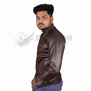 Chaqueta de cuero para hombre slim fit elegante moto look forro transpirable bolsillos con cremallera frontal construcción duradera ideal para el uso diario - Product Image 4