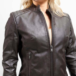 Veste en simili cuir noir pour femme, col montant, coupe slim, fermeture éclair, vêtement d'extérieur décontracté pour l'hiver - Product Image 1