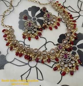 ENSEMBLE DE BIJOUX INDIENS TRADITIONNELS ET À LA MODE EN CUIVRE ENSEMBLE DE BIJOUX DE MARIAGE POUR FEMMES BOUCLES D'OREILLES ET COLLIER - Product Image 4