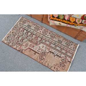 Tapis turc vintage 1,6x3,1 pi (50x95 cm), tapis floral brun - Product Image 4