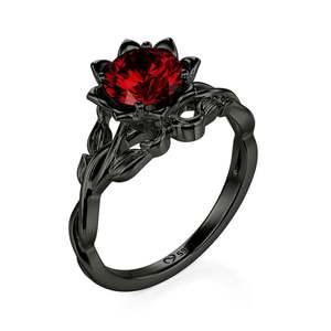 Jeulia Custom Twist Gothic Black Lotus Cluster <b>Ring</b> with Birthstone Inlay - Product Image 2