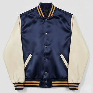 Dernier style, vestes universitaires en satin pour hommes sur mesure, MOQ faible, veste en satin de baseball brodée sur mesure pour hommes - Product Image 1