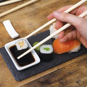Elegante Set di Sushi giapponese per 2 include vassoio in ardesia 30x10cm 7 pezzi bacchette porta stoviglie servizio di servizio - Product Image 3
