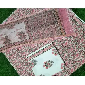 Traditional Muslim <b>Clothing</b> <b>Accessory</b> Hand Block Printed Gota Patti Blue Cotton Unstitched Dress Material - Product Image 3