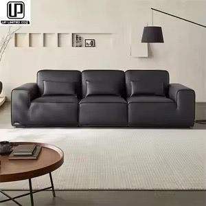 ชุดโซฟาหนังวัวด้านบนแบบมินิมอลจากอิตาลีชุดเต้าหู้แท้พร้อมฟองน้ำสีดำสำหรับห้องนั่งเล่น - Product Image 2