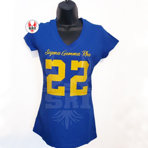 T-shirt en coton pour femmes avec broderie de la sororité Sigma Gamma Rho |   Sororité SGRho, maillot en coton et polyester brodé sur mesure pour femmes - Product Image 5