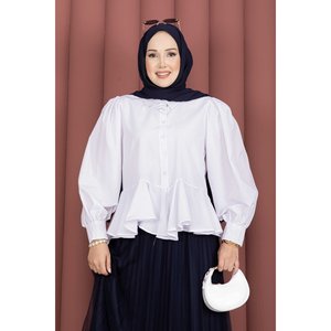 Blusa de Popelina Blanca y Organza para Mujer con Logotipo Bordado, Estilo Chino, Prenda Exterior Moderna para Fiesta, Tallas Libres, Temporada de Otoño - Product Image 2