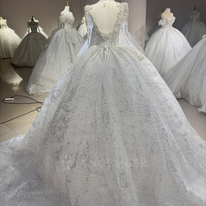 Dw0187 Nouvelle Robe de Mariée Romantique Style Palais à Manches Longues et Traîne Longue, Ornée de Paillettes Brillantes Jancemebr - Product Image 5
