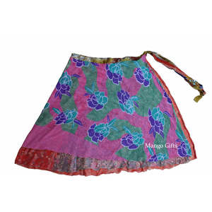 Falda/Vestido Envolvente Mágico de Seda de 2 Capas Estilo Sari Vintage, Transpirable, para Playa, Sarong de Gasa con Diseño Cargo y Estampado Patchwork - Product Image 6