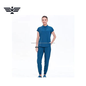 Womens Solid Color Cotton Woven <b>Scrub</b> Suits Comfortable Medical Top & Pants Uniform with Needle Detection - Product Image 3