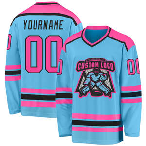 Retro Sky Blue Pink Men's Ice Hockey Jersey Full Sublimation Breathable Mesh Private <b>Label</b> Athletic Club Uniform Custom Color - Product Image 1