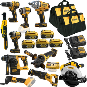 Juego de Herramientas Eléctricas <span class=keywords><strong>DeWALT</strong></span> Combo 18 en 1 con Taladro, Llave Inglesa, Sierra, Amoladora, Destornillador, 2 Baterías de 5.0ah, Cargador, Adaptador y Bolsa de Herramientas de 18/<span class=keywords><strong>20V</strong></span> - Product Image 1