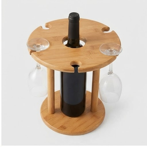 Porte-bouteilles à vin en bambou avec supports à verres, design minimaliste, vaisselle réutilisable - Product Image 3