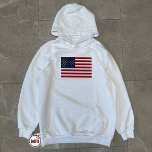 100% coton haute qualité en gros drapeau américain brodé brossé sweat manches longues pull chemise pour unisexe - Product Image 2