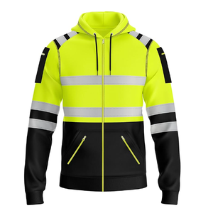 Sudaderas con capucha recortadas de colores mezclados con cremallera de poliéster Ropa de trabajo uniforme con logotipo personalizado y rayas reflectantes - Product Image 2