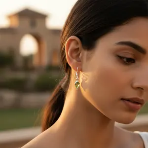 ต่างหูเงิน 925 สำหรับผู้หญิง ประดับพลอยเพอริดอทสีเขียว เครื่องประดับแฟชั่น - Product Image 2