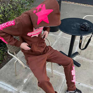 Custom Logo Spring Y2K Star Graphic Hooded Hoodie and <b>Flared</b> <b>Sweatpants</b> Two Piece Heavyweight Fleece Streetwear Tracksuit Men - Product Image 6