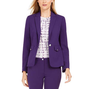 Blazer Monopetto da Donna Calvin Klein Viola Taglia 8 - Lunghezza Lunga con Decorazioni in Maglia e Ricami - Product Image 1
