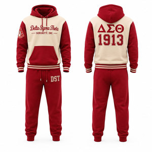 Ensemble jogging Delta Sigma Theta (DST) : sweat à capuche et pantalon rouge cramoisi et crème - Product Image 1