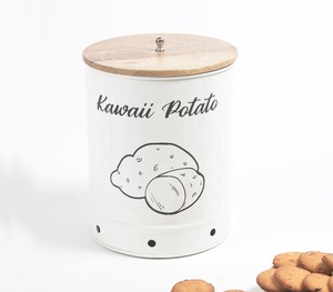 Customised Kawaii Potato <b>Storage</b> Jar Galvanized Iron Food Container Wooden Lid Food <b>Spice</b> Honey <b>Storage</b> Direct Manufacturer - Product Image 1