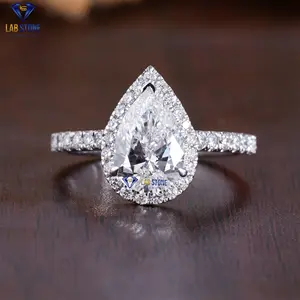 2.675 TDW Pear & Round Cut Diamond White Gold Ring by Lab-Stone / Classic Elegance Diamond Ring / EF-VS color