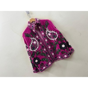 Autumn the Pomegranate Garden Hand-Embroidered Velvet <b>Jacket</b> Fuchsia Magenta Suzani Style - Product Image 6