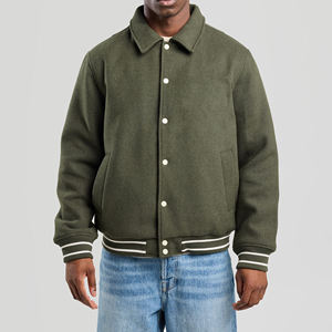 High Quality Custom Embroidered Logo 100% Cotton <b>Fleece</b> Stand Collar Men's Breathable Casual Loose Fit Varsity Jacket - Product Image 3