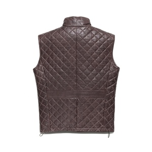 Édition limitée élégant acajou marron gilet en cuir matelassé Highlands bouton fermeture à glissière motif diamant hiver respirant - Product Image 3