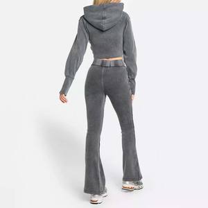 Nouveau automne Vintage lavage à l'acide 2 en 1 lourd hiver sweat à capuche zippé pour femmes 100% coton - Product Image 2