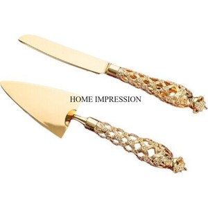High Grade Gold Plated <b>Cake</b> <b>Server</b> and Knife Set With Modern Creative Art Unique Designer Handles High Standard Quality Tools - Product Image 4