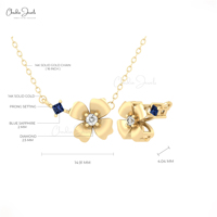 Produk baru kualitas tinggi 14k emas murni perhiasan halus batu permata bunga safir biru kalung berlian untuk pertunangan pernikahan
