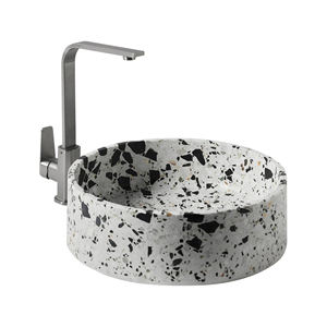 Bassin en terrazzo rectangulaire autoportant à cuvette unique, design d'art moderne, égouttoir d'évier en pierre de marbre artificiel pour application hôtelière - Product Image 2