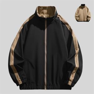 แจ็กเก็ตแฟชั่นแบบใส่กลับด้านได้สำหรับผู้ชายแจ็คเก็ตเบสบอลแบบสตรีทฮาราจูกุเสื้อแจ็คเก็ตเย็บปะโอเวอร์ไซส์มีซิปสีดำ - Product Image 2