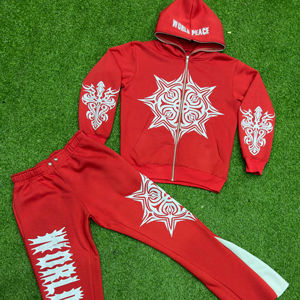 Por encargo Streetwear Sweatsuit Heavyweight 500 GSM Logotipo personalizado Pantalla impresa Full Zip Hoodie Flare Sweatsuit 100% algodón - Product Image 1