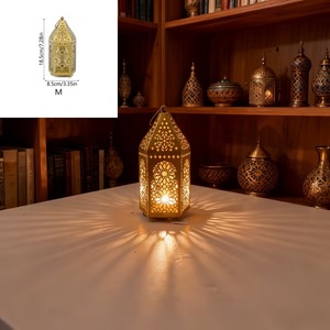 Luxurious Gold Metal <b>Moroccan</b> Style Candle Lantern with Intricate Cutwork Warm Glow Luxury Festive Home Table <b>Decor</b> - Product Image 5