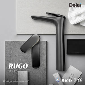 Grifo Mezclador Monomando Negro de Latón Sólido Moderno con Caño de Cascada Cerámico Sin Contacto para Lavabo de Baño de Montaje en Cubierta - Product Image 2